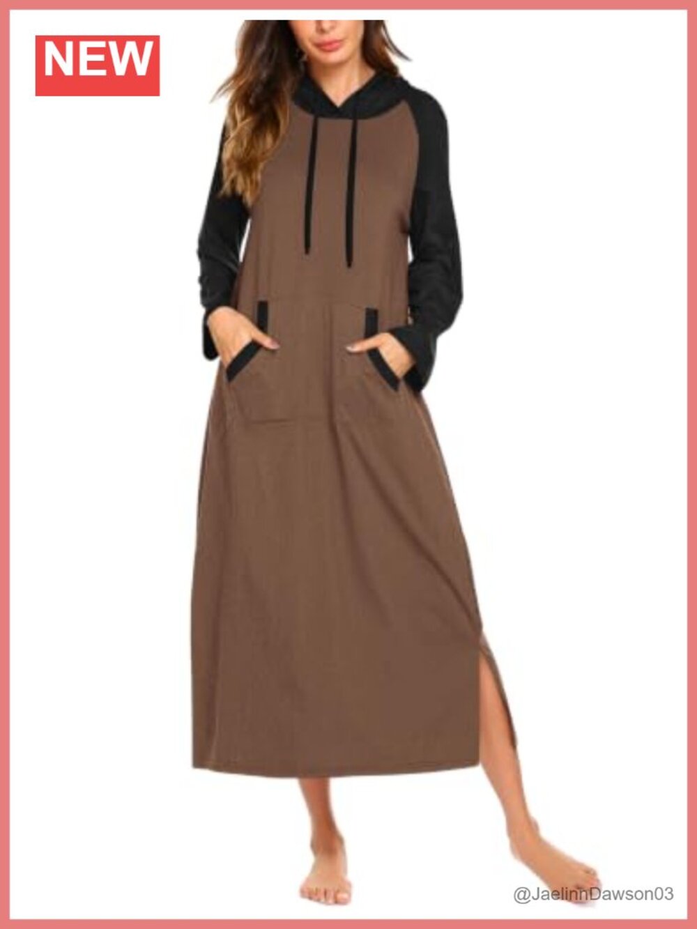 Fleece Long Sleeve Hooded Nightgown Sleepshirt with Kangaroo Pocket